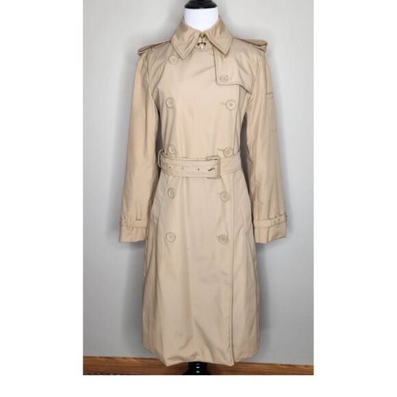 Norma Kamali Urbane Khaki Tan Double Breasted Belted Trench Coat Size M - Picture 2 of 9